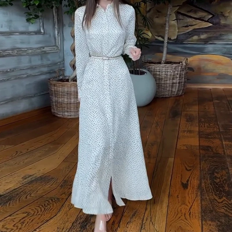 

Dresses for Women Fashion 2025 Autumn Long Sleeved Floral Print Elegant Temperament Slit Long Dress Fashion Party Vestidos New