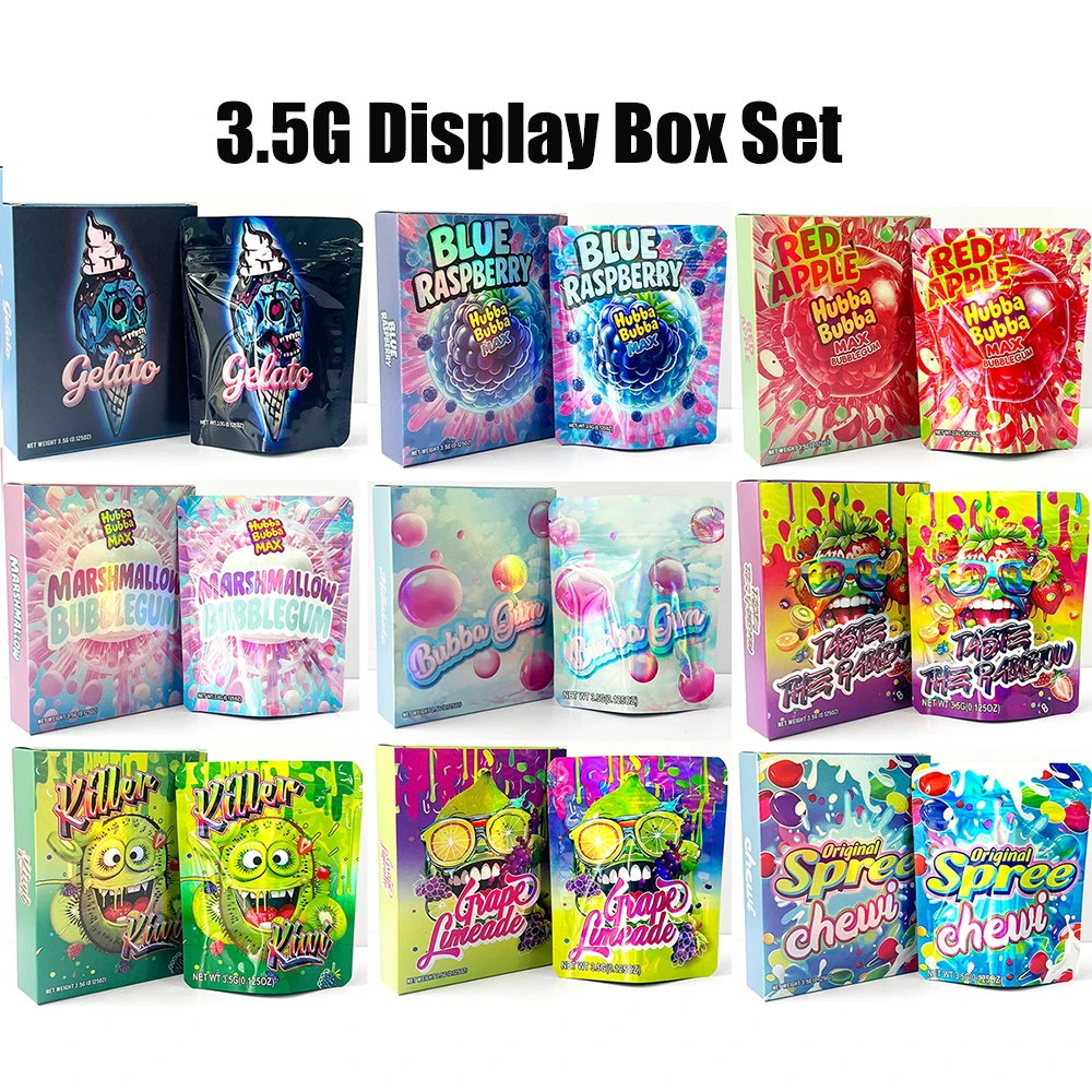 3.5 Gram Display Cartoon Pack Box Set With 3.5g Plastic Mylar Bag Storage Packaging Paper Pouch Kit Case Combo Gift Package