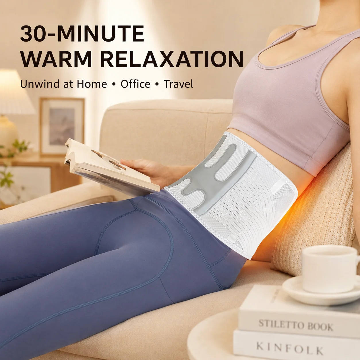 Electric Heated Lumbar Support Belt with Vibration Massage, 3-Level Temperature Adjustable Lower Back Brace, Rechargeable Waist