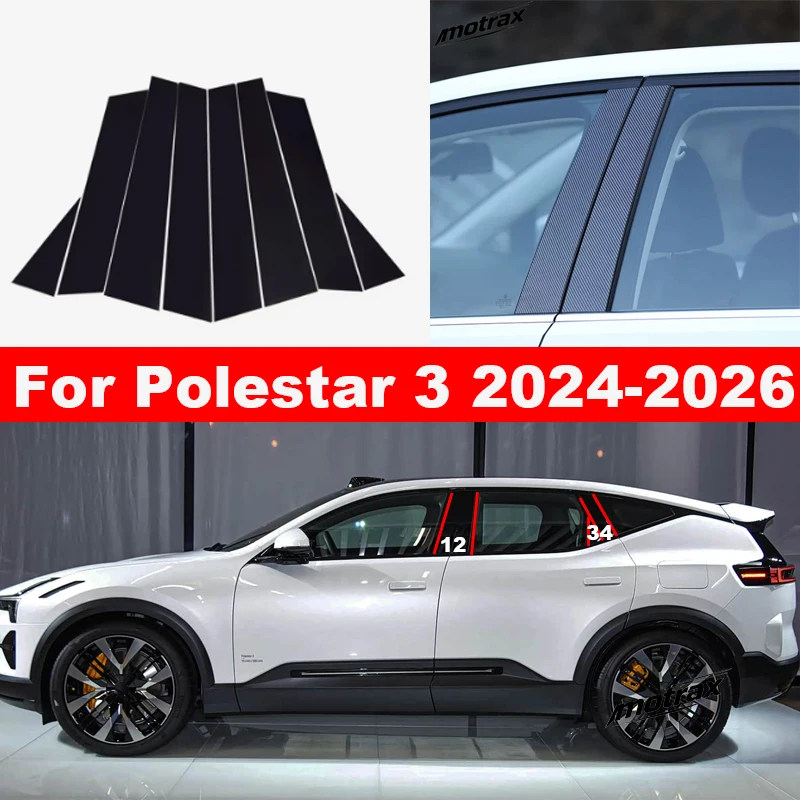 For Polestar 3 2024 2025 2026 Car Pillar Posts Door Window Trim Cover Decorative PC Sticker Exterior Parts Accessories