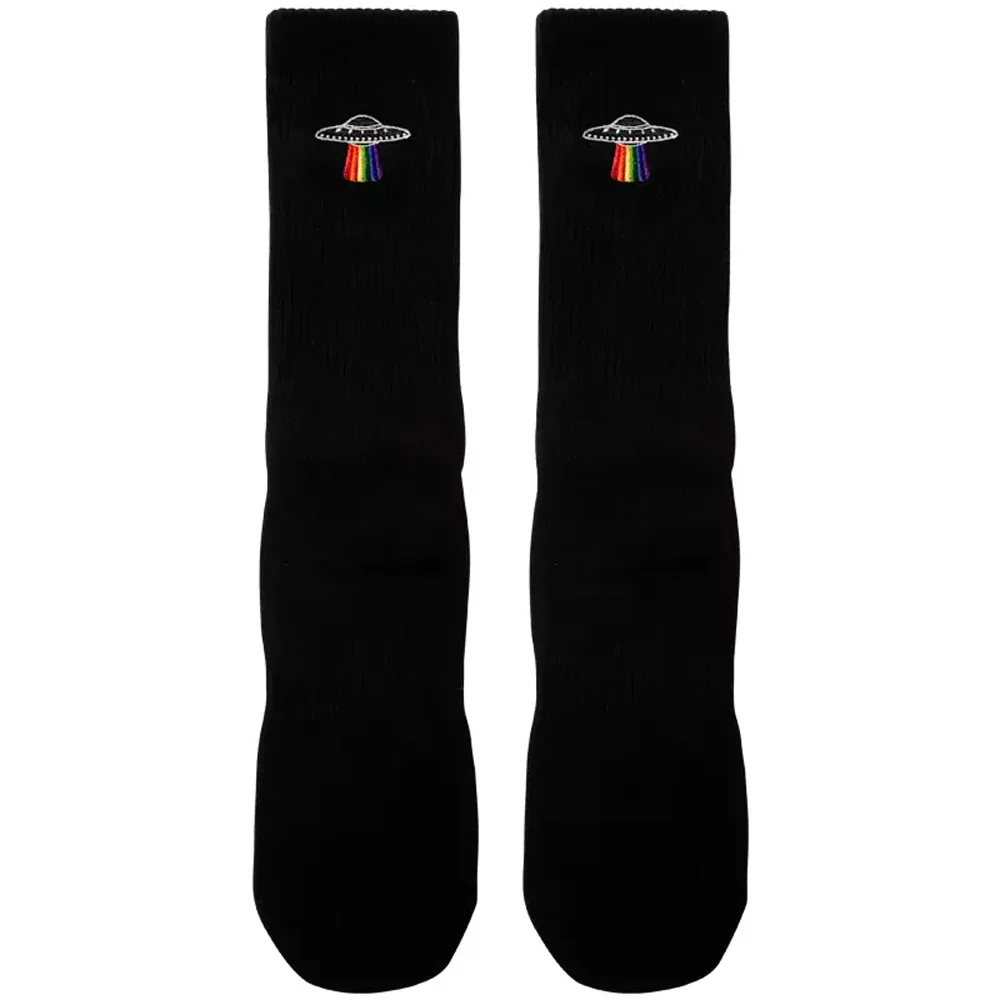 Original Men's Six-color Rainbow Embroidered UFO Pattern Sports Fitness Cotton Socks Flat Four Season Socks
