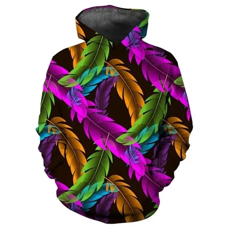 Colorful Art Feather Hoodie Men's Clothing Drawstring Pullover Sweatshirt 3D Printed Retro Streetwear Novel Fashion Sweatshirts