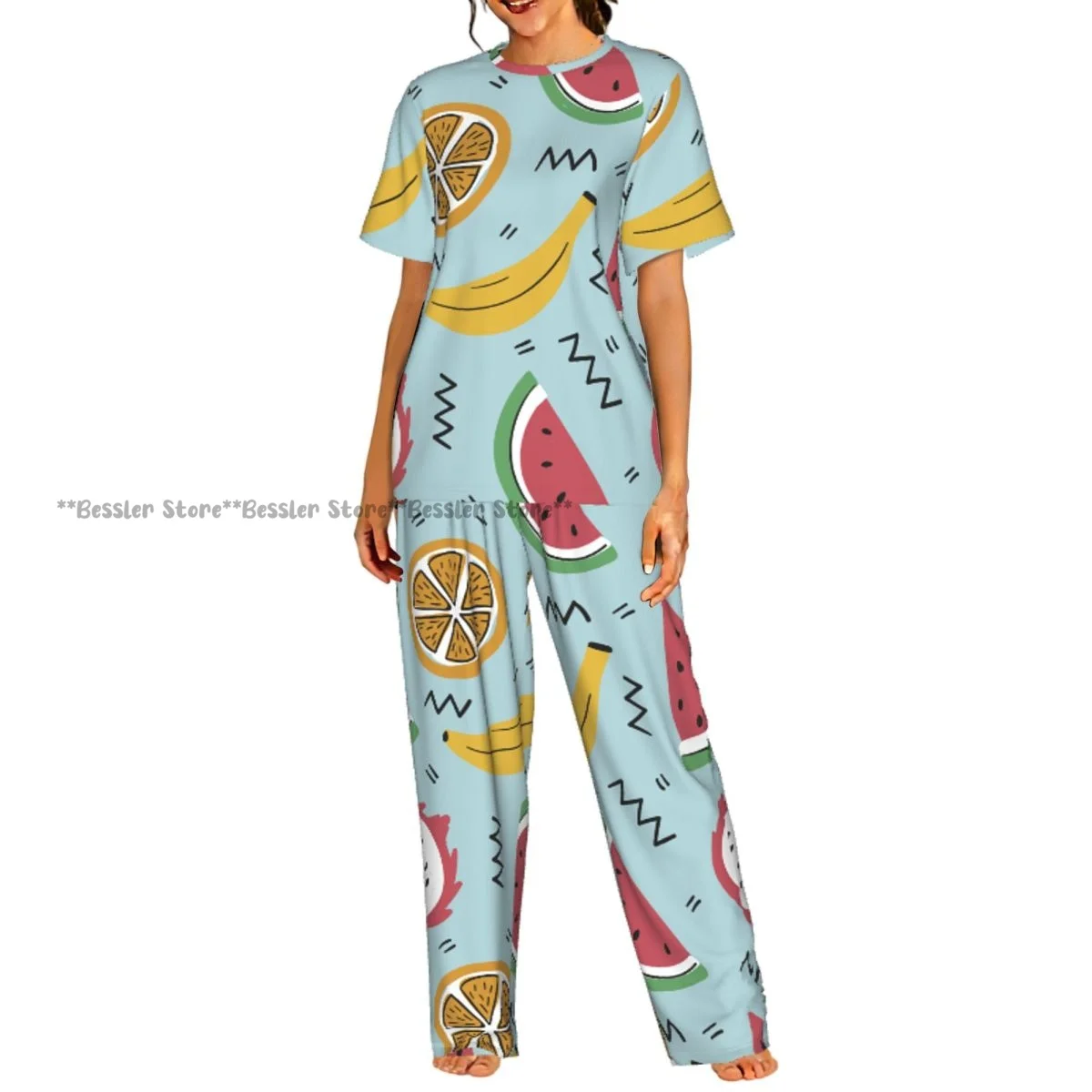 

Women's Comfort Pajamas Women's Tropical Fruit Short Sleeve Set Sleepwear