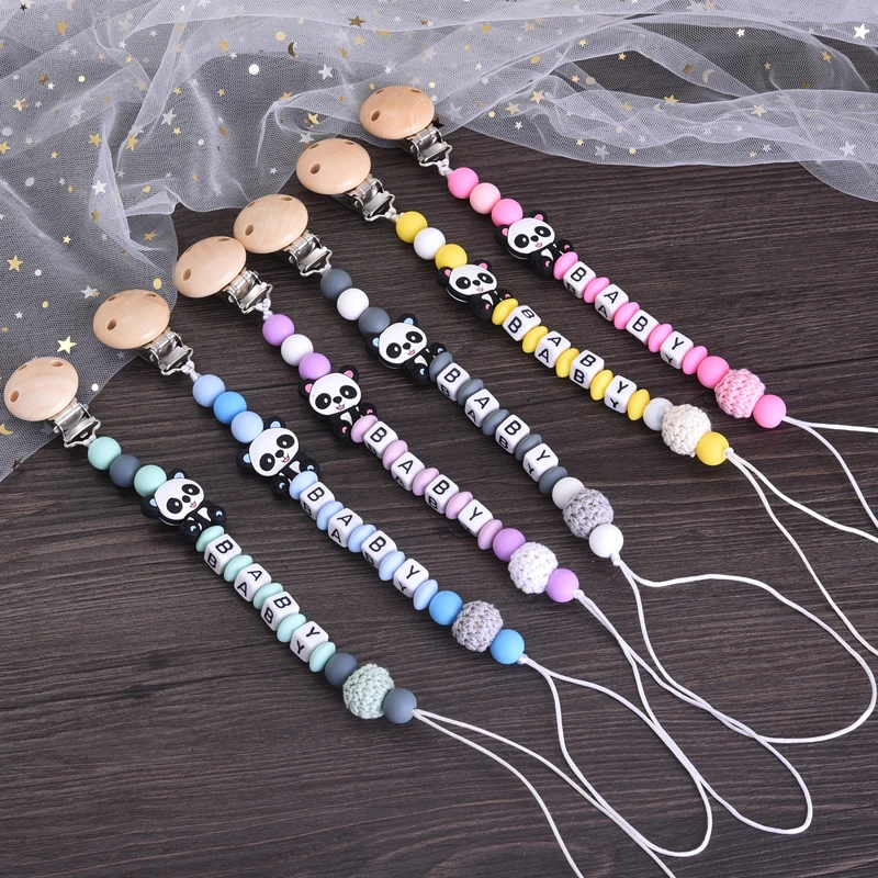 

Baby Pacifier Chain Panda Silicone Animal Beaded Safe Teething Soother Chain Care Chew Toy Dummy Holder Clip Personalized Name