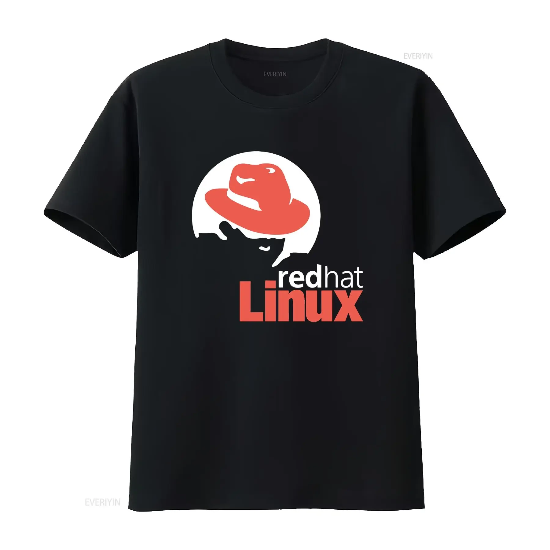 T shirt Red Hat Linux Men Black Size S 5XL vintage Washed designer clothes Slightly Comfortable Breathable fashion Soft