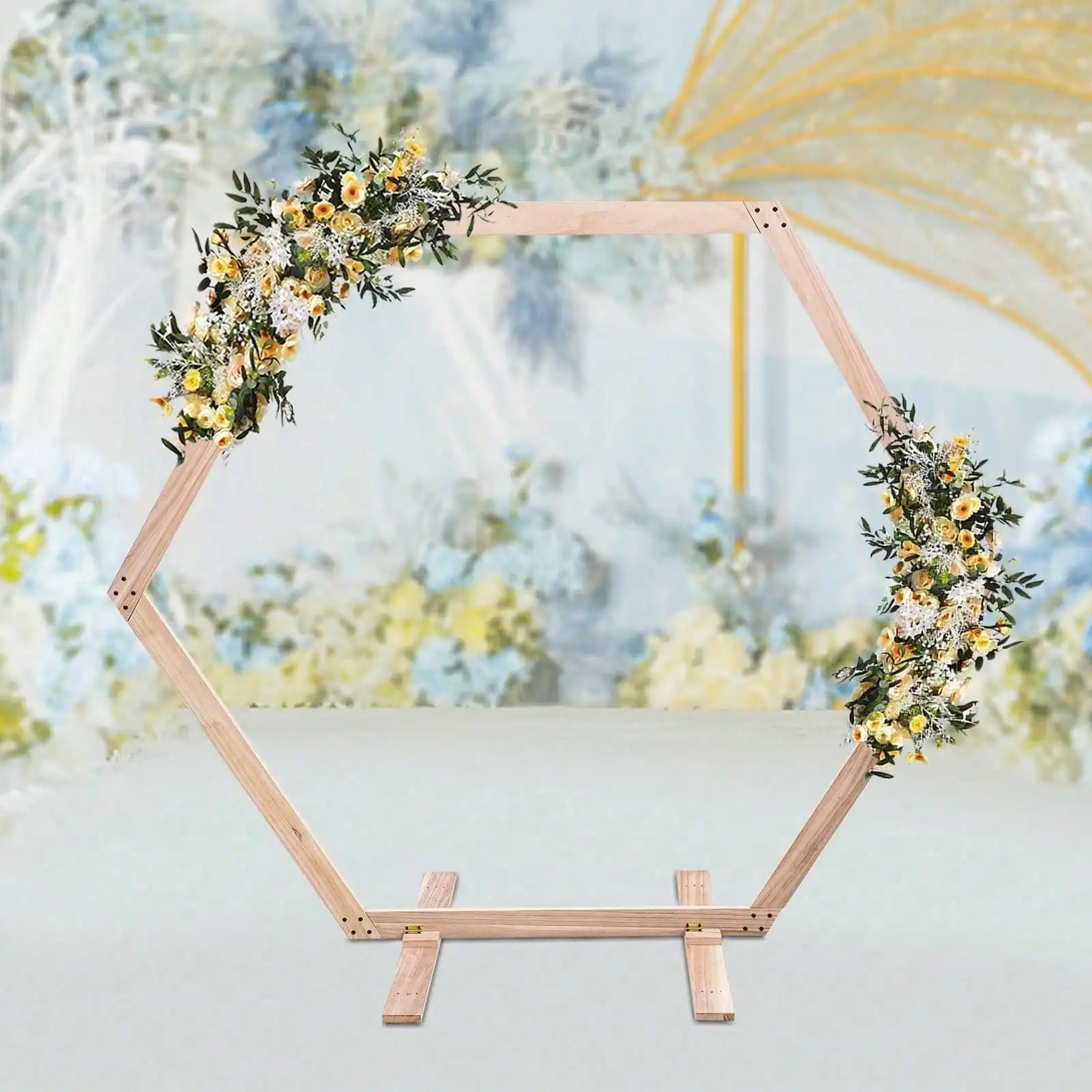 

Wooden Hexagonal Wedding Arch Elegant Wooden Wedding Arch with Hexagonal Base for Wedding, Birthday Party, Decoration