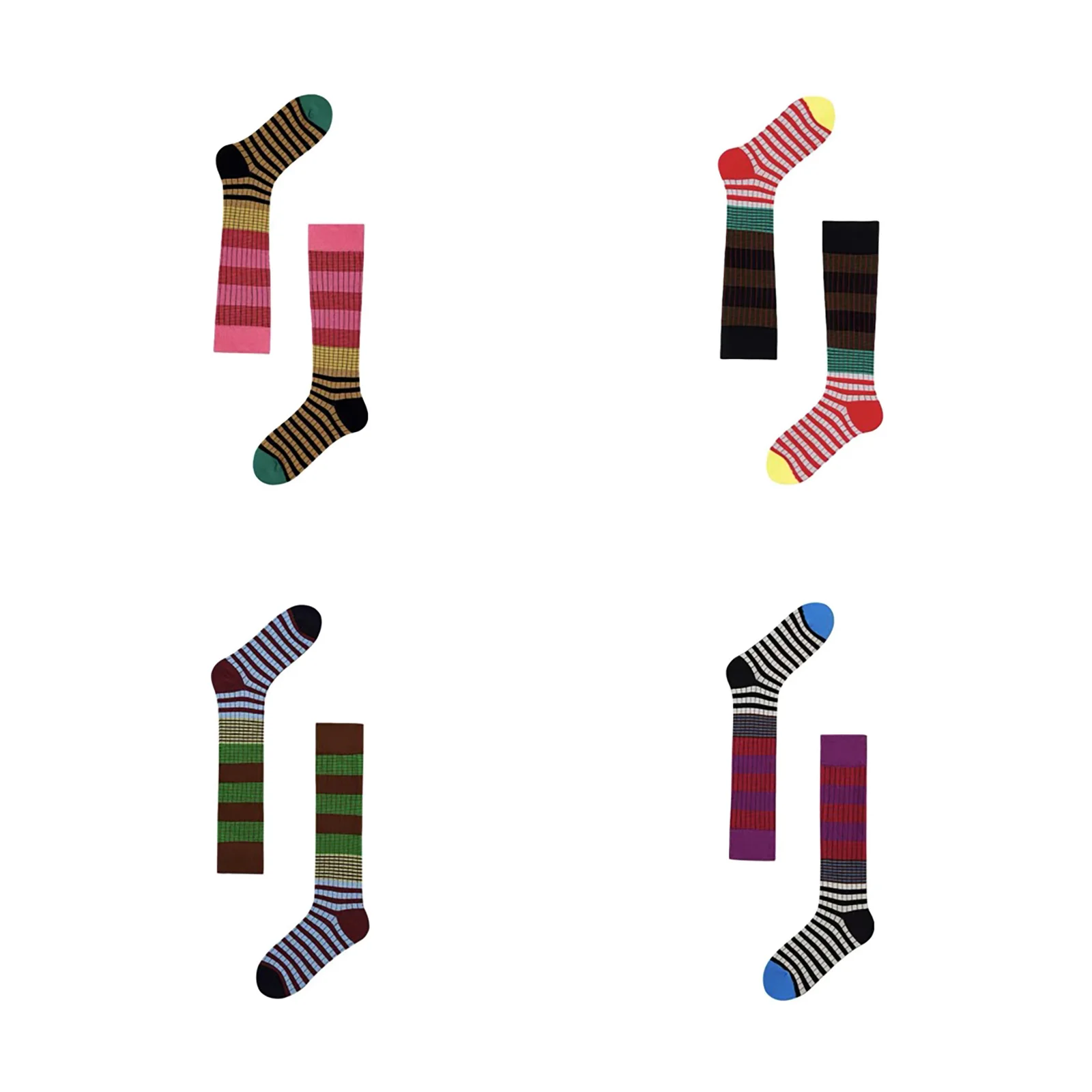 Original R-line striped calf socks slimming stockings 4-color combination (pink/brown/green/purple)