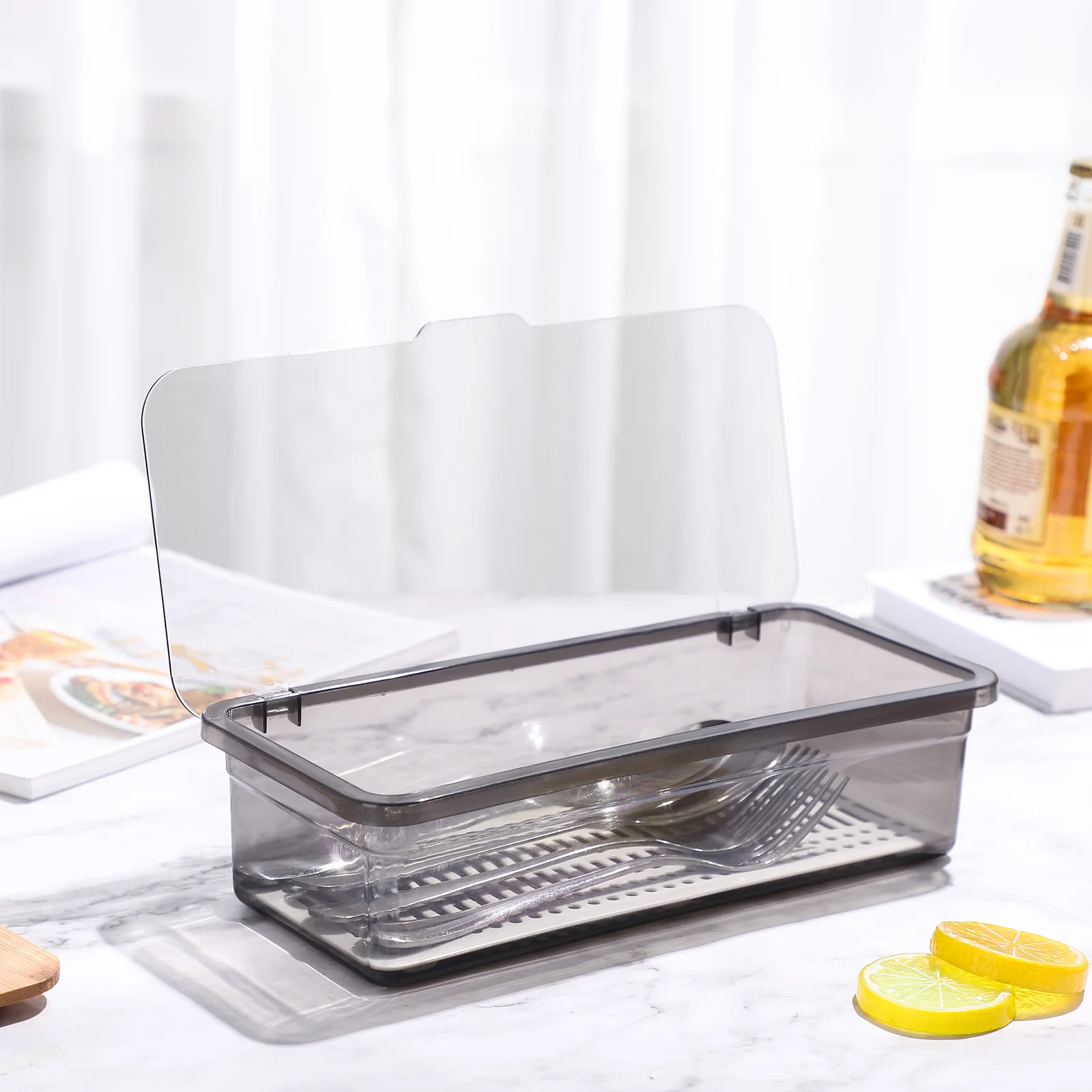 

Utensil Storage Container Tableware Case Draining Organizer Food Containers with Lids Chopsticks Forks Silverware Seal