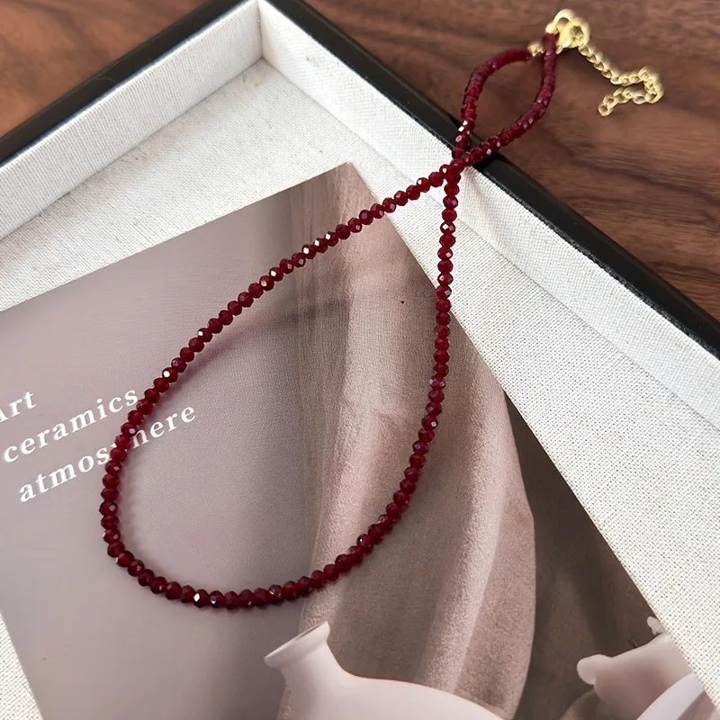 Simple Red Beads Short Necklace Female Jewelry Women Choker Necklaces Femme Ladies Party Necklace Fashion Jewelry Gifts - view 4