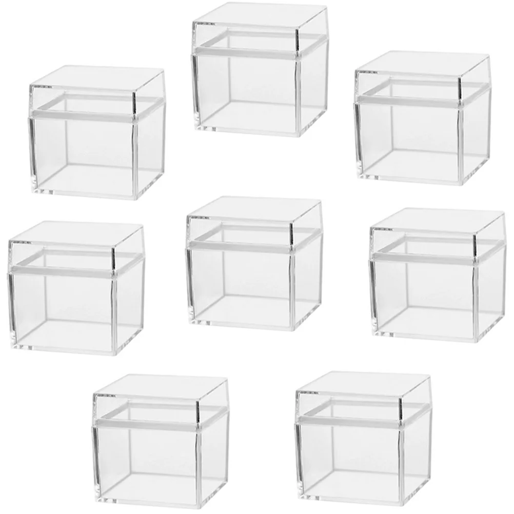 

8Pcs Small Clear Storage Boxes Transparent Square Candy Containers Acrylic Organizer Mini Jewelry Box Clear Storage Box with Lid