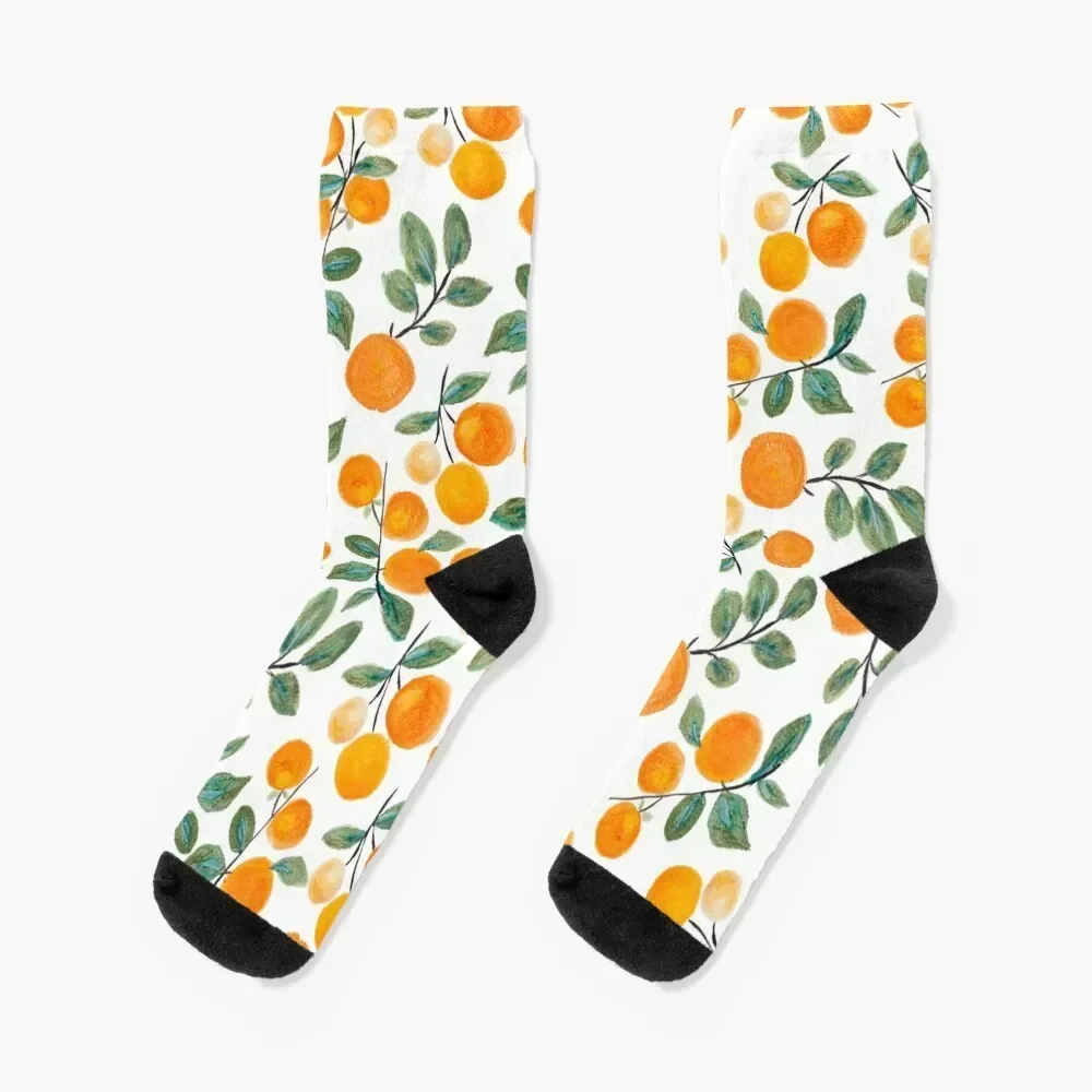 Watercolor Orange Citrus Botanical Pattern Socks snow sheer Ladies Socks Men's