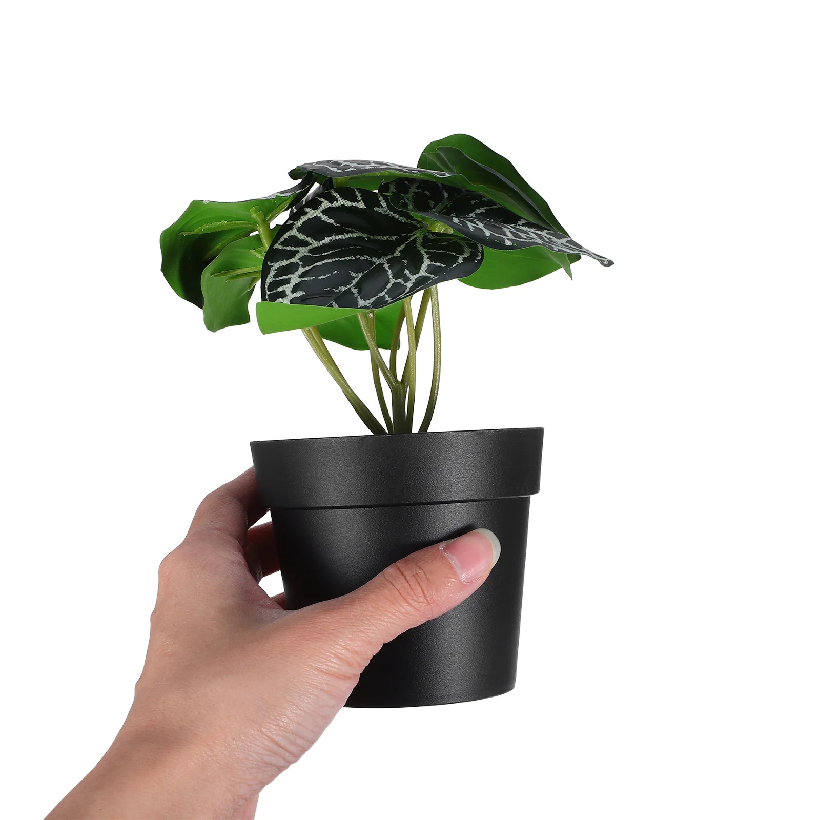 

Mini Artificial Potted Plants Realistic 8 Branch Vein Leaves No Water Needed Desktop Decor For Office Home Fake Greenery