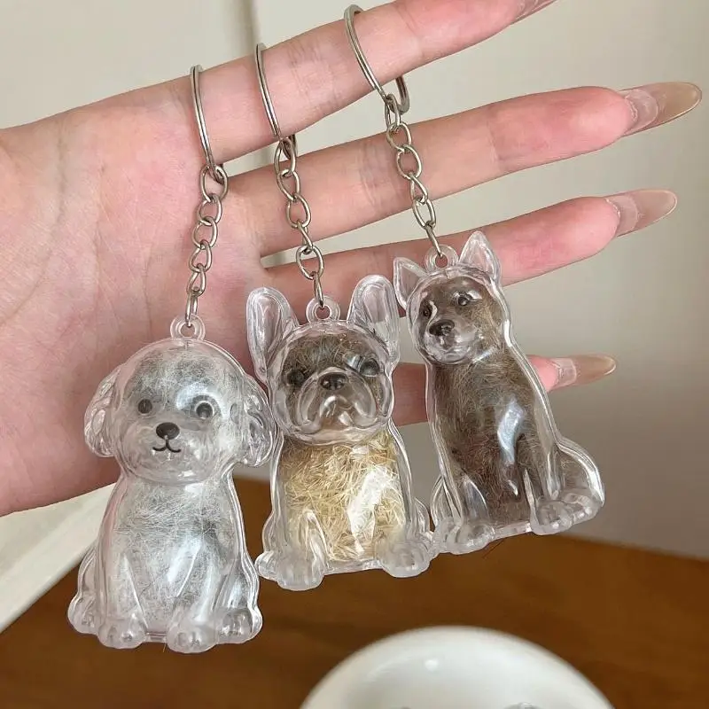 Chaveiro de armazenamento de cabelo de cachorro fofo transparente pele de animal de estimação lembrança cápsula saco pingente decoração lembrança coleção presente joia memorial