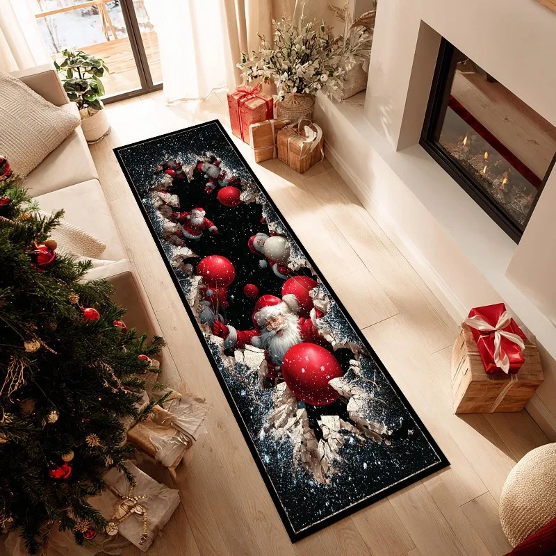 Red Bow Holly Berry Runner Rug Premium Decorative Fabric Modern Festive Long Floor Carpet for Home Christmas Holiday Decor