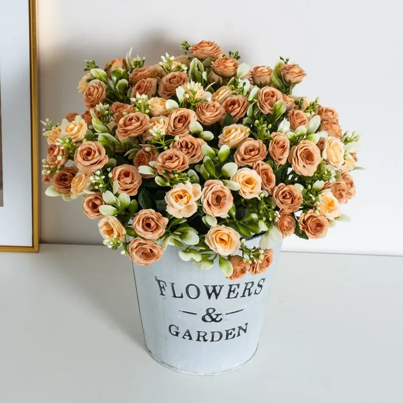 5 Zweige, 15 Blüten, Seidenrosen für Hochzeitssträuße, Festivals, Girlanden, Dekoration, Wohnzimmer, Bonsai, künstliche Blumen, Handarbeit – Detail 6