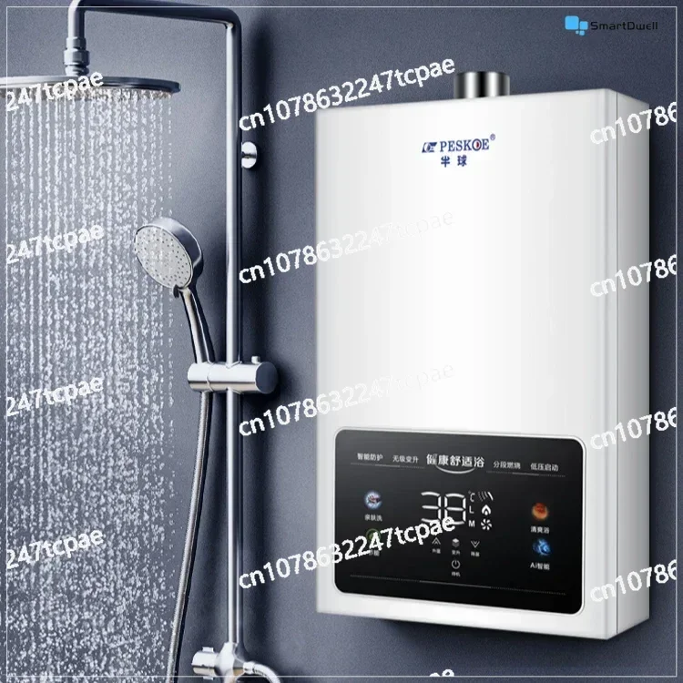 Gas water heater. Natural gas household. Electric constant temperature. Forced exhaust. Balanced instant heater.