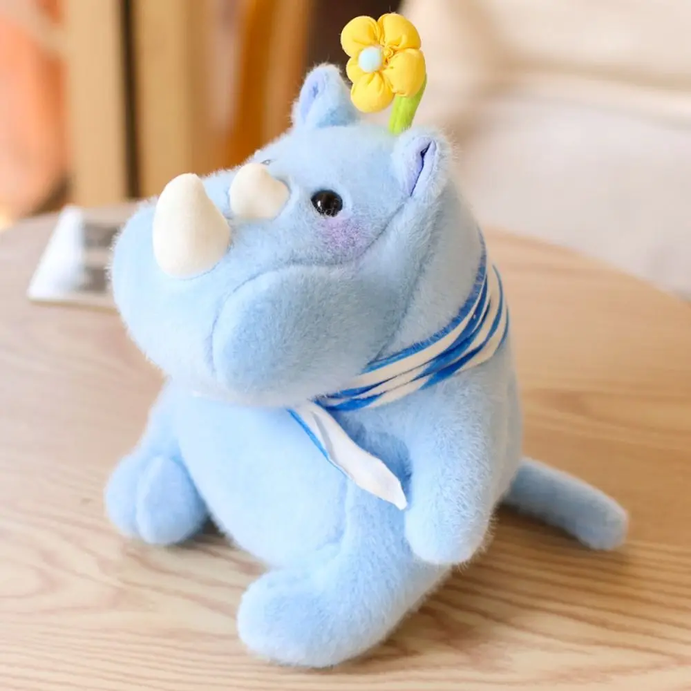 

Fluffy Rhinoceros Plush Toy Handmade Collection Scarf Rhinoceros Doll Comfortable Interactive Stuffed Rhinoceros Doll Home Decor