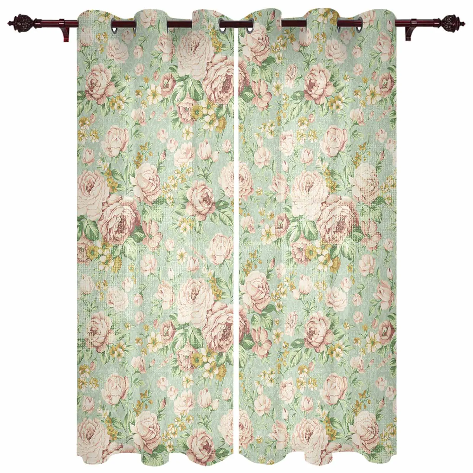 Flower Illustration Camellia Retro Modern Curtains for Living Room Home Decoration Hotel Drapes Bedroom Window Treatments