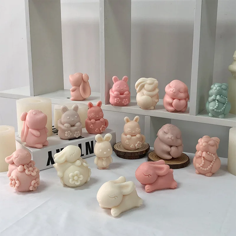 Multi-style Rabbit Silicone Candle Mold Easter Animal Cute Rabbit Aromatherapy Plaster Soap Resin Mould 3D Crafts Casting Tool