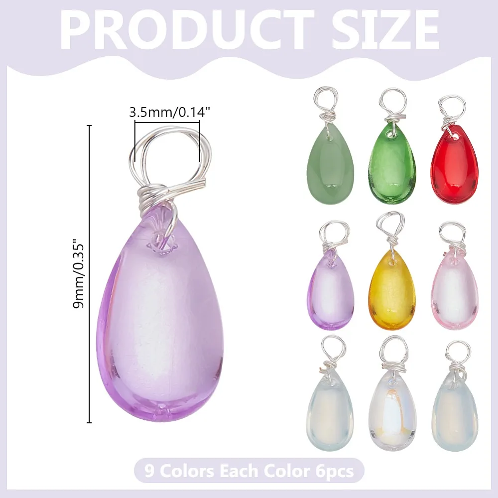 54-pecas-de-pingentes-de-vidro-lampwork-em-9-cores-formato-de-gota-com-fio-de-cobre-prateado-cores-misturadas-9mm-furo-35mm-6-pecas-cor