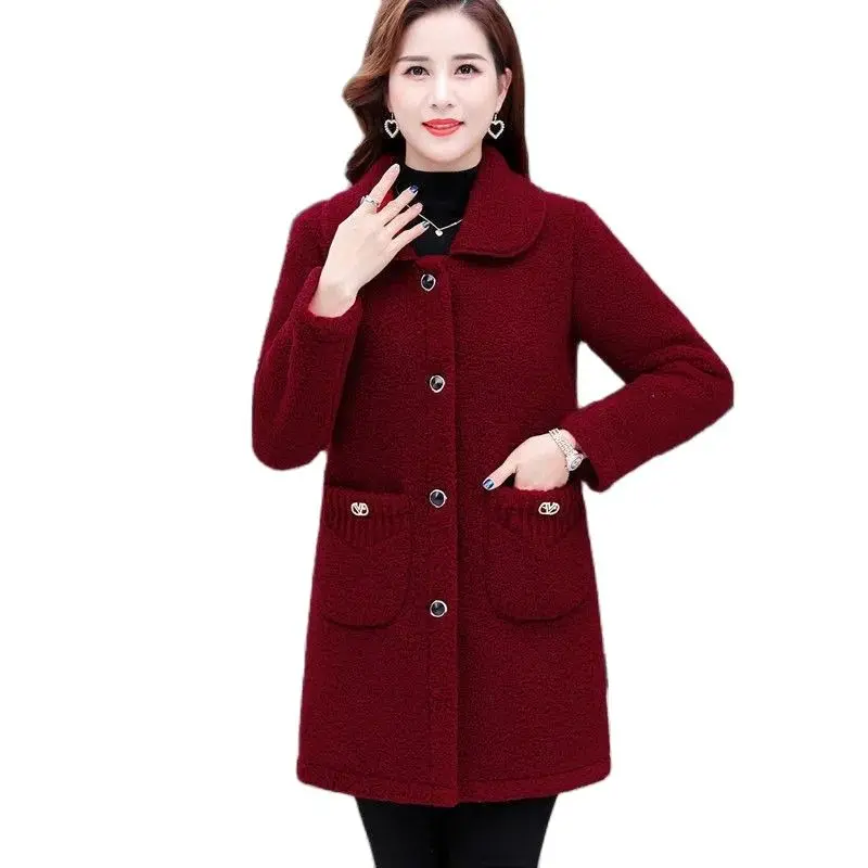 Veste parka en fausse laine d\'agneau pour femme, manteau en coton pour mère d\'âge moyen, vêtement d\'extérieur Long et décontracté, 6XL, collection