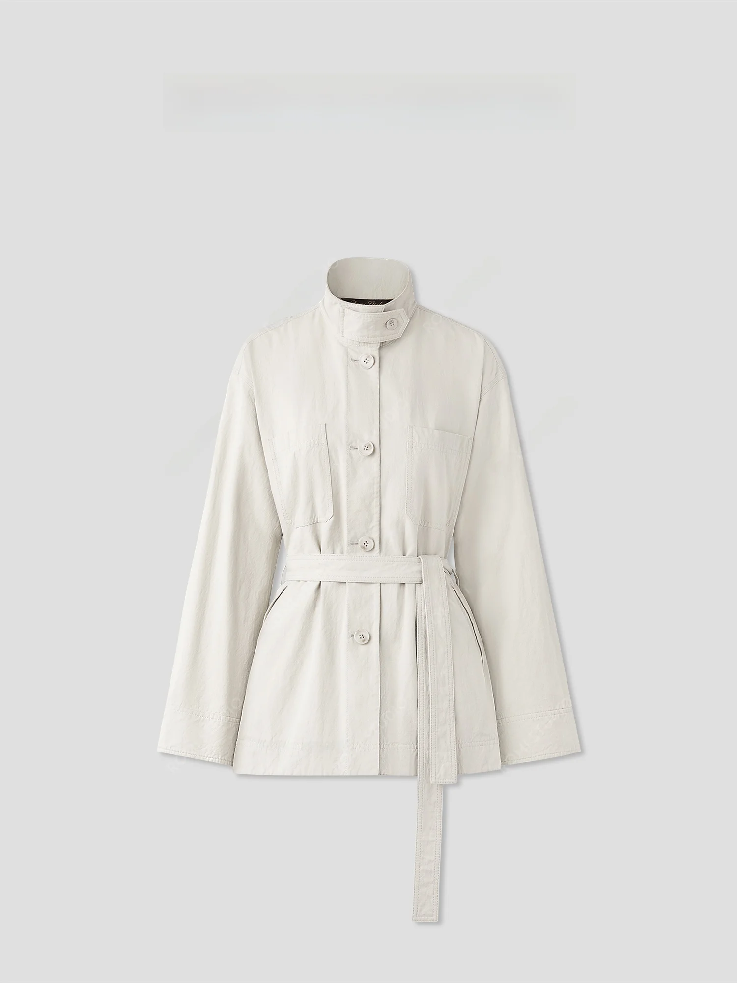 

Romi Studio Cotton Linen Blend Texture Stand Collar Windbreaker RWCAWG4593 Women's Premium Faion Outerwear Coat