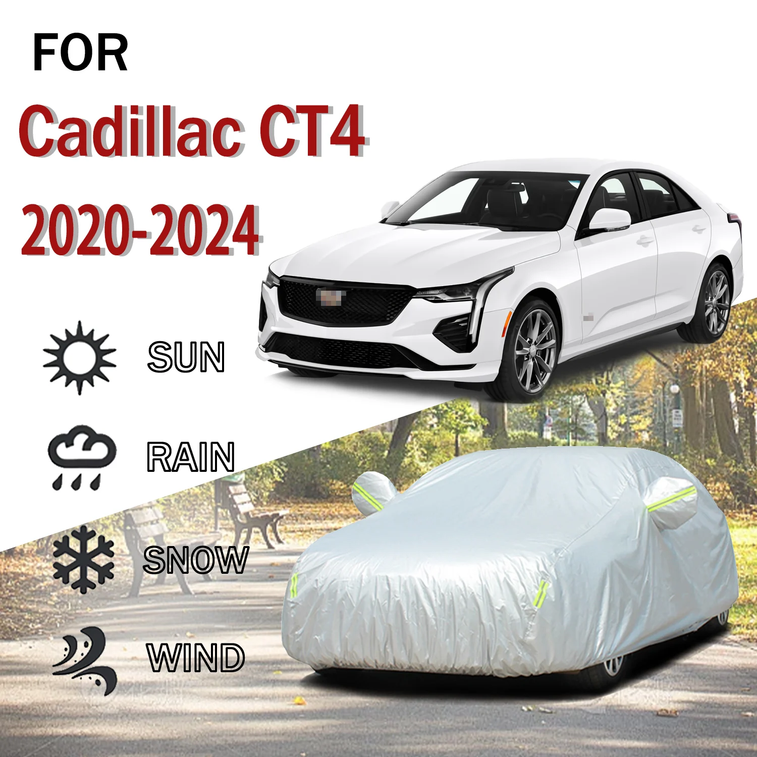 

For Cadillac CT4 2020-2024 Outdoor Protection Full 190T Car Covers Snow Cover Sunshade Dustproof Cover Car Exterior Accessories