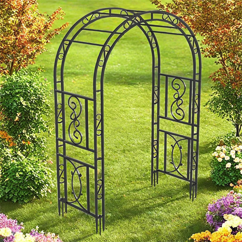 

Tall Garden Arch Trellis w/ Floor Prongs Metal Arbor For Climbing Plants Wedding