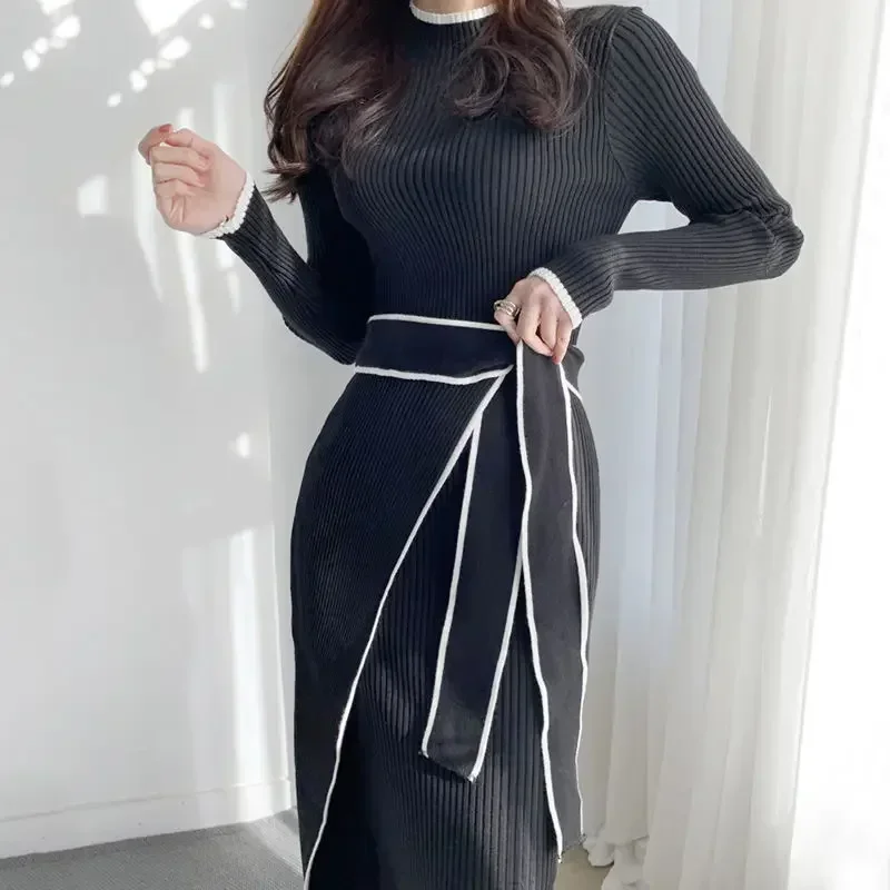 Female Knit Dress Chic and Elegant Pretty Korean Style New In Women's Crochet Dresses 2025 Fashion Curvy Kpop Xxl Designer Hot X