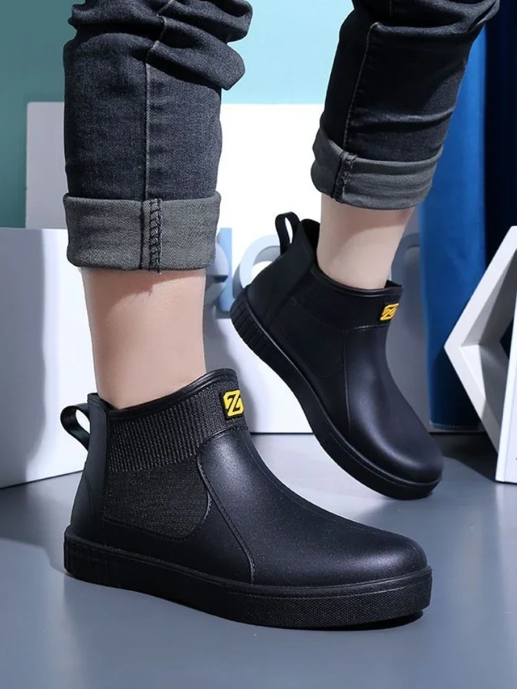 Men's Thick Platform PVC Rain Boots, Waterproof & Non-Slip, For Work & Students_voghion.com