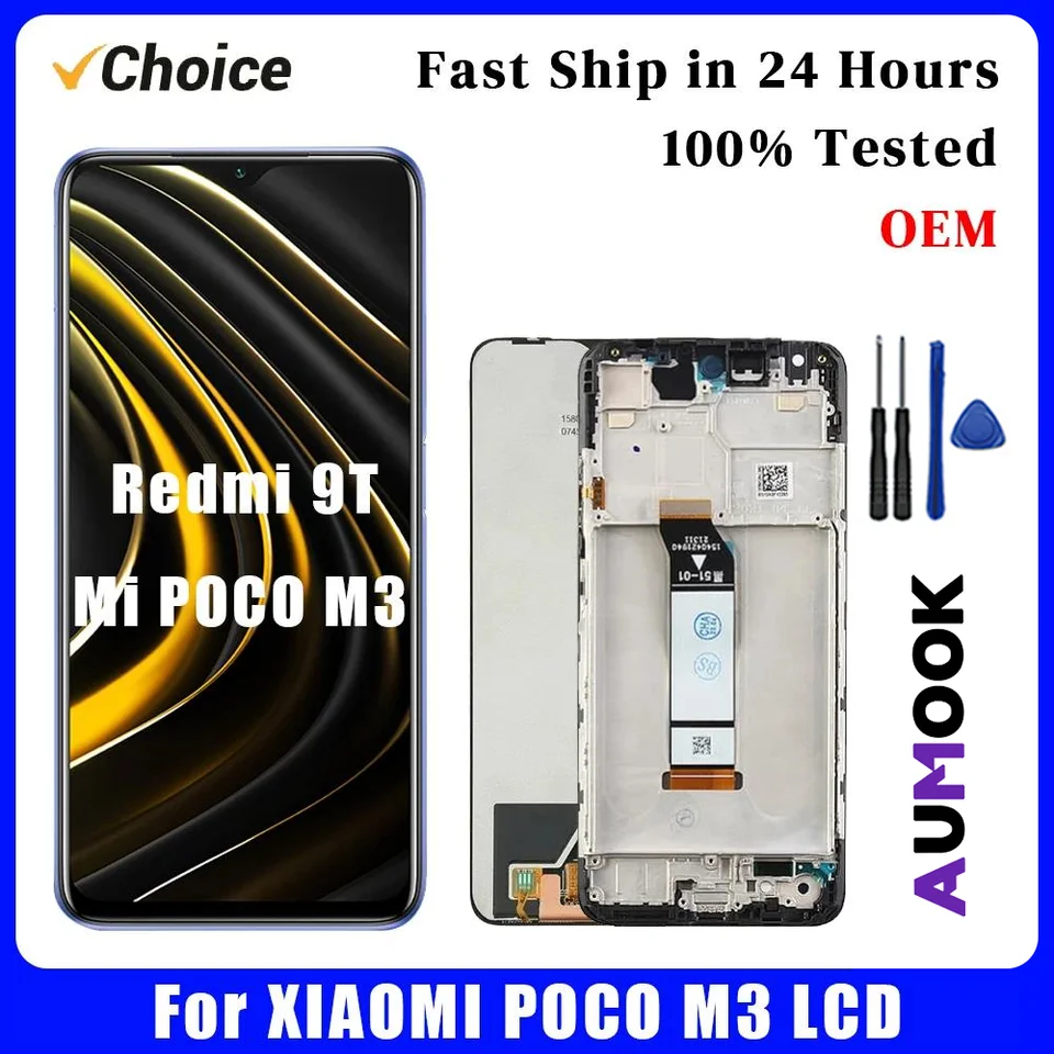 Pantalla LCD OEM para XIAOMI POCO M3, piezas de repuesto para Redmi 9T con marco M2010J19CG M2010J19CI