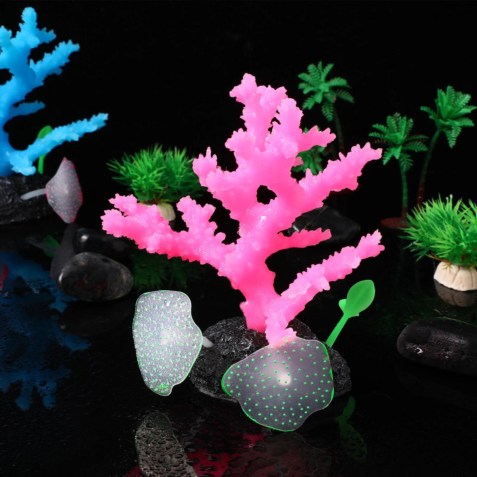 

2pcs Glowing Artificial Corals Aquarium Decor Simulation Coral Resin Base Fish Tank Ornament Freshwater Saltwater Safe Silicone