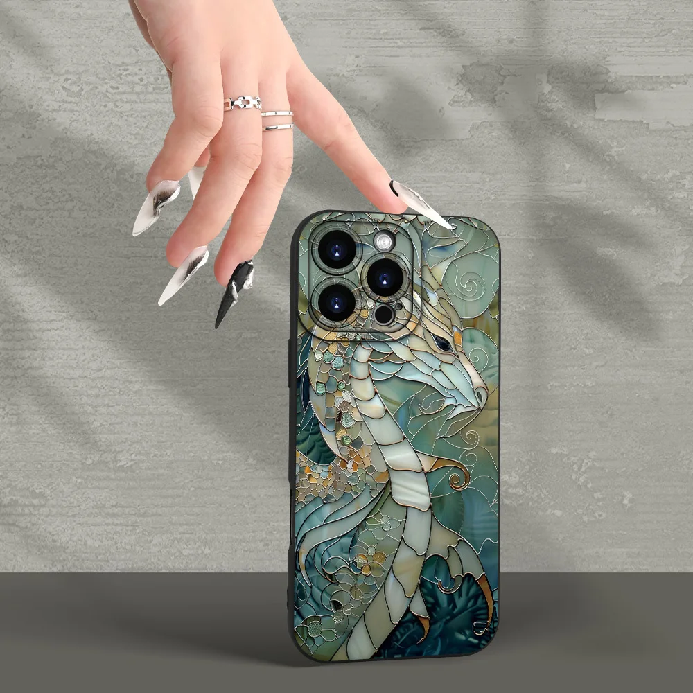 Creative turquoise marble pattern dragon design phone case for iPhone 16, 15, 14, 13, 12Pro Max