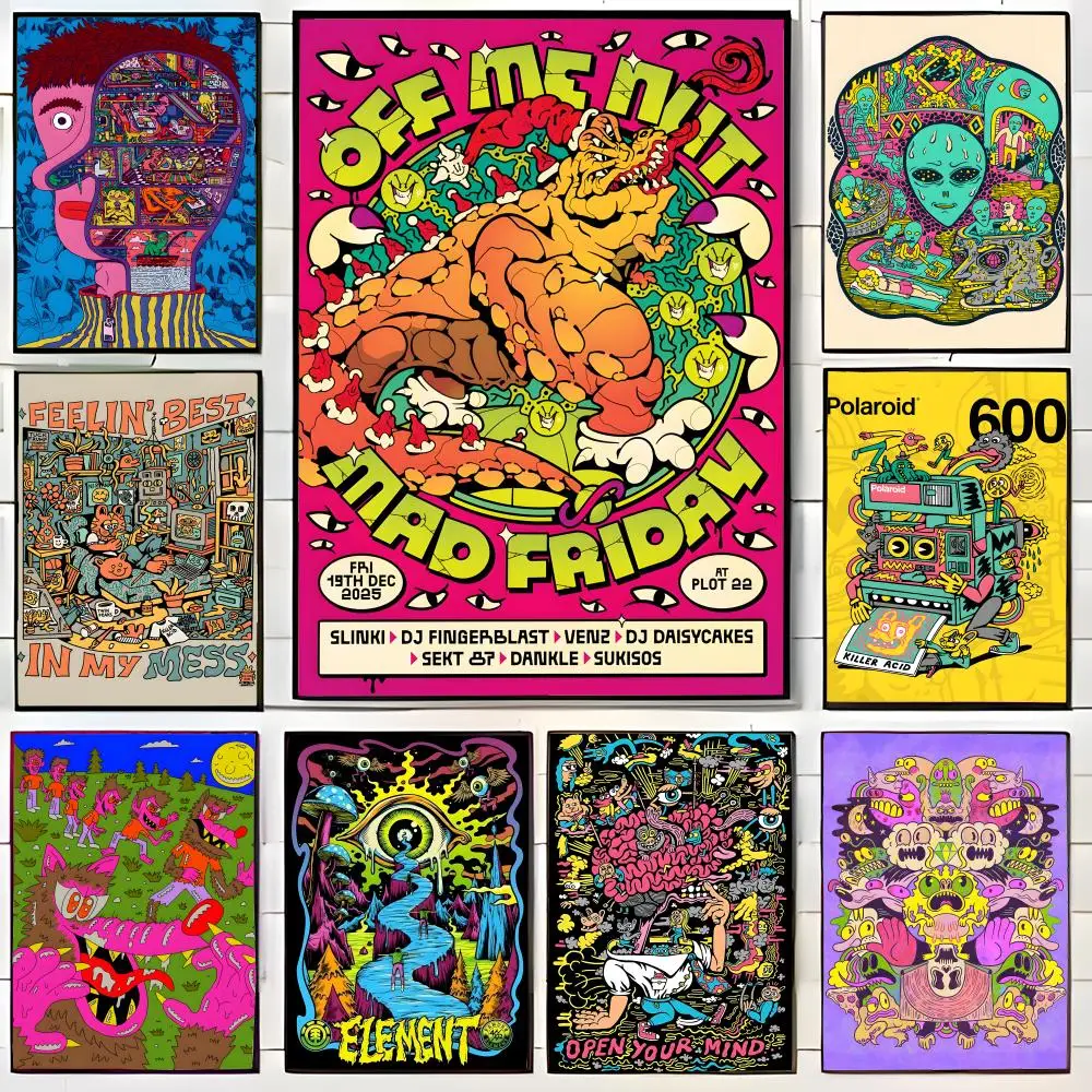 Retro Abstract Psychedelic Art k-Killer A-Acid Poster Wall Art Print Poster Decorative Mural Home Decor Gift Unframed