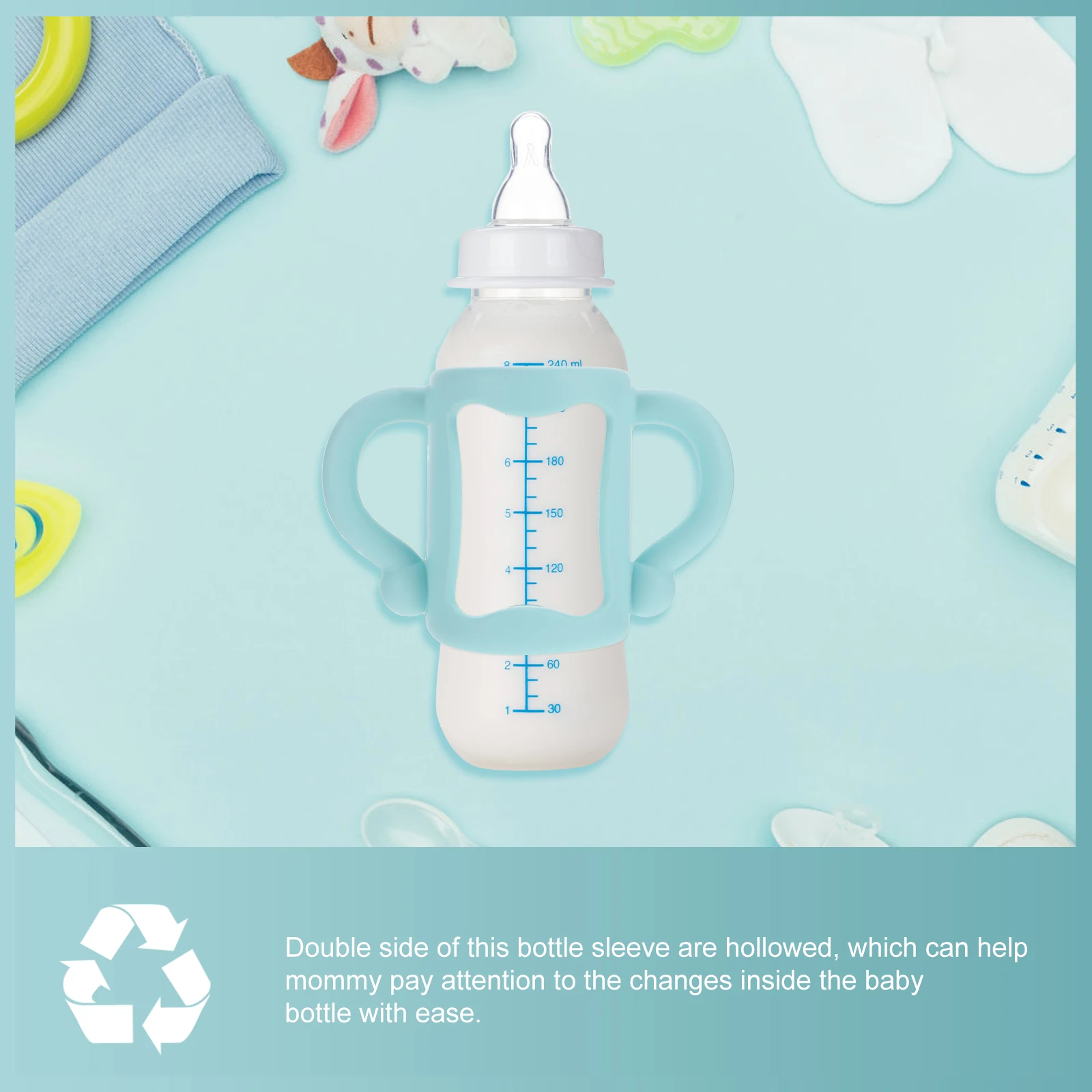 

2pcs Universal Silicone Bottle Handles Non Slip Ergonomic Pink Light Blue Toddler Newborn Bottle Protector Durable Long