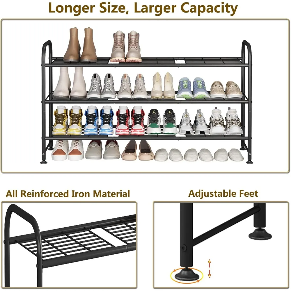 Shoe Rack 3 Tier Long Metal Shoe Organizer for Closet Entryway Black