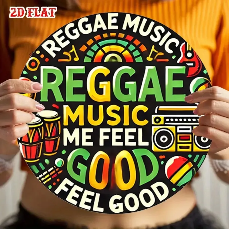 2D Flat - Round Sign with Reggae Vibes in Rasta Colors Perfect for Adding a Rustic Touch to Your Wall Decor.