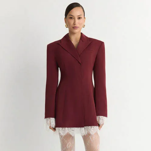 RU Ladies Notched Lapel Fitted Longline Blazer Coat Slim Tailored Waist Design Fashion Autumn Winter Party Commuter Outer Jacket