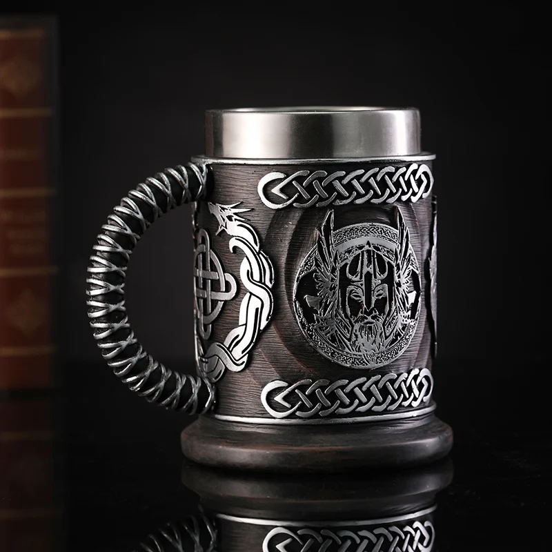 Nordic Mythologie Bier Glas Odin Harz Edelstahl Becher Gott des Krieges Bier Steins Tankard Kaffee Tasse Tee Tumbler Drink Dekor