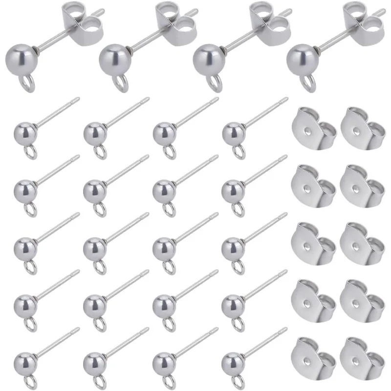 

1 Box 120 Sets Ball Post Studs Ball Earring Studs Stainless Steel Earring with Loop