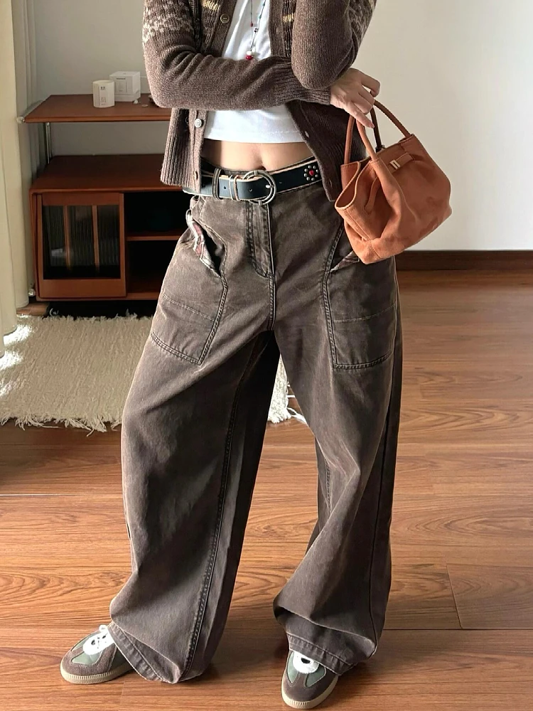 

Осень-зима 2022, женские джинсовые брюки Maillard, винтажные Harajuku Y2K, японские мешковатые джинсы в стиле гранж с низкой посадкой, мужские брюки, широкий крой
