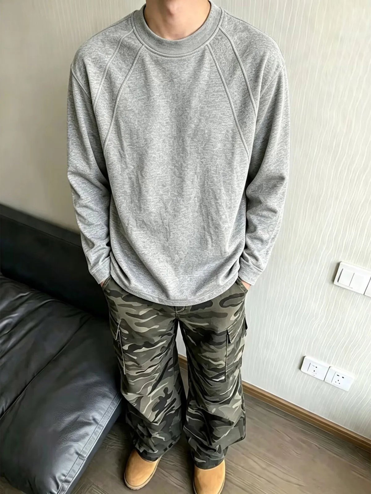 American Style Heavyweight Basic round Neck Sweatshirt Men's Simple Inner Wear Autumn High-End Long Sleeve T-Shirt Shoulder W...