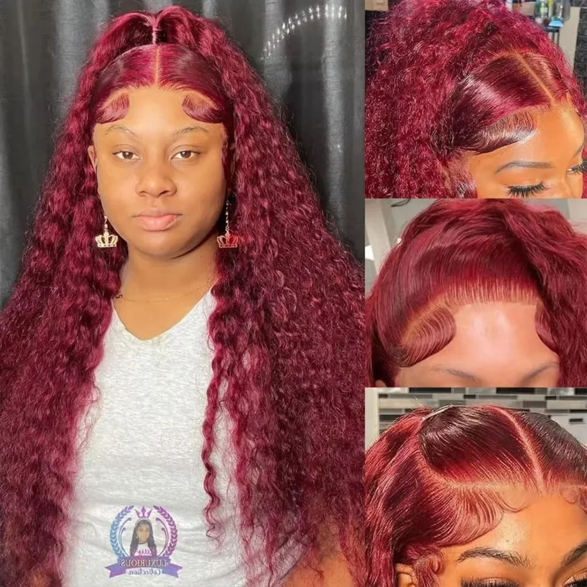 99J Burgundy Deep Wave 13x4 13x6 HD Lace Front Human Hair Wig 28 30 Inch Brazilian Pre Plucked Human Hair Wigs On Clearance Sale 200% 250% Density Human Hair Closure Color Wig For Woman