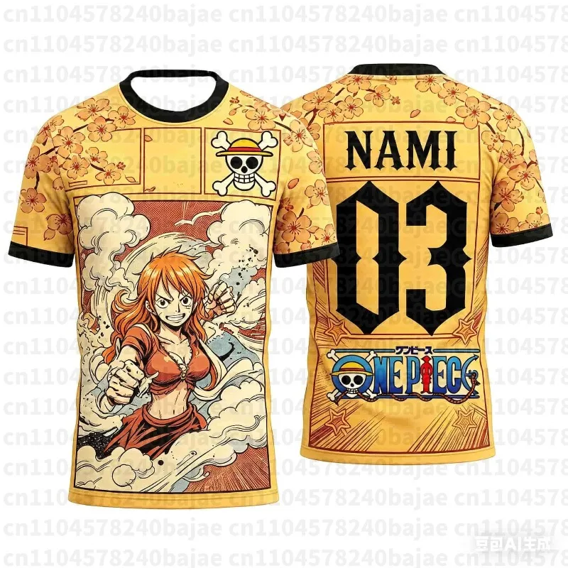 Summer One Piece Luffy Pattern T-shirt Japanese Anime Style Football Jersey Quick-drying Sports T-shirt for Men Family Matching