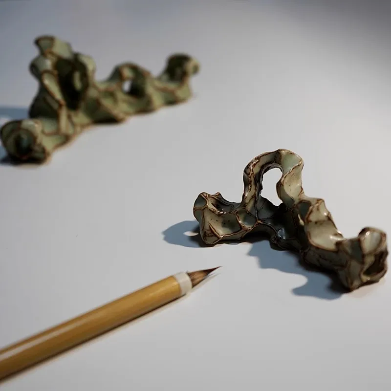 Chinese Ceramic Brush Rest, Mountain Landscape Pen Holder & Desk Ornament