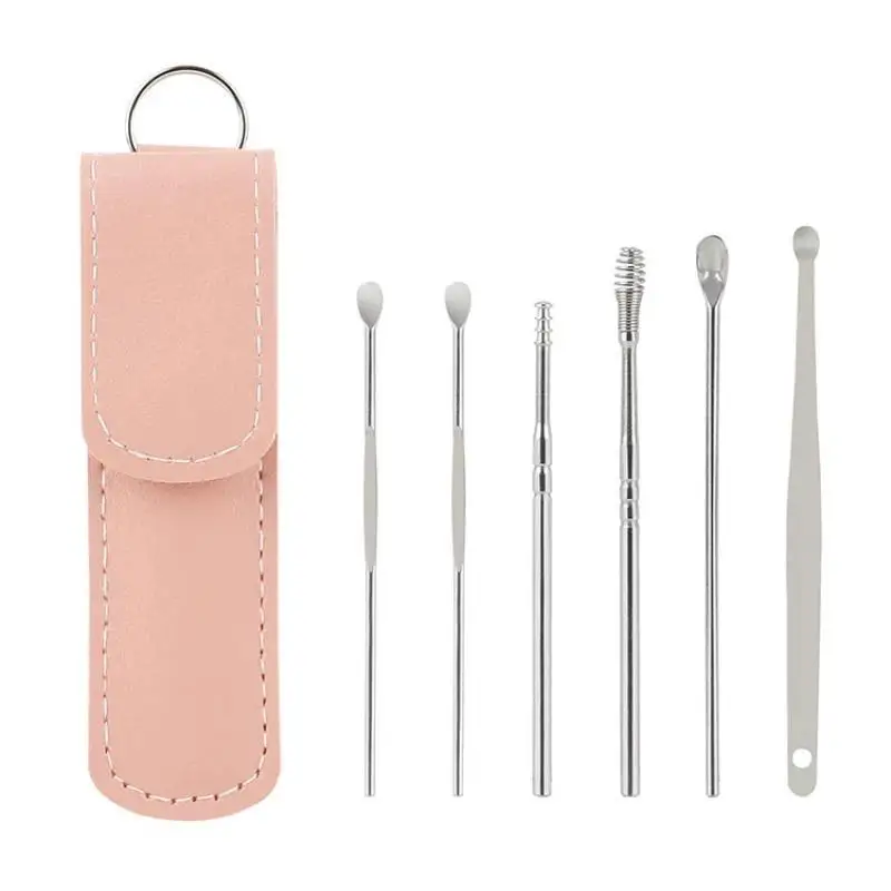 6Pcs/Set Stainless Steel Ear Cleaner Portable Ear Spoons Spiral Earwax Cleaning Removal Tools Reusable Earpick Beauty Accessory