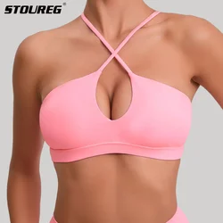 STOUREG Reggiseno sportivo sexy con bella schiena per donna Reggiseno da palestra per yoga Cross Back Running Sports Top Abbigliamento sportivo imbottito fitness traspirante