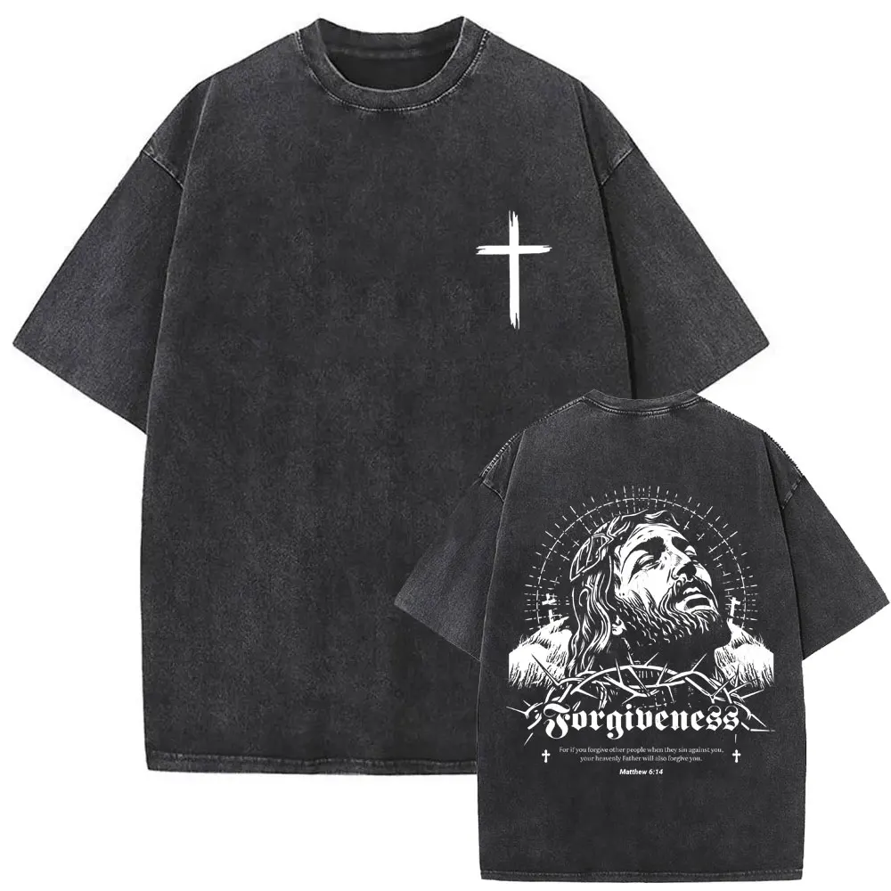 

Famous Christian Jesus Vintage Washed T-shirts Men Women Fashion Hip Hop Oversized Short Sleeve Tee High Quality Cotton T Shirts