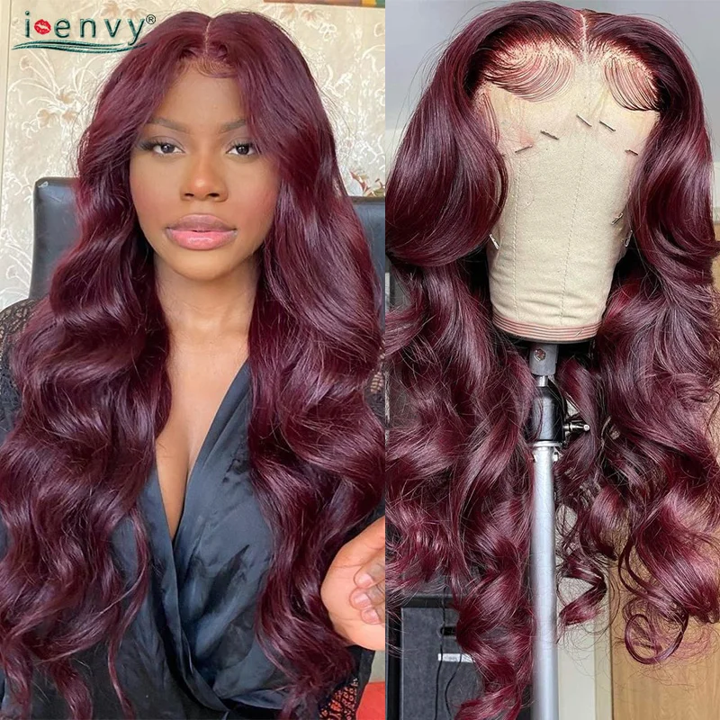 99J Burgundy Colored 13X4 Hd Lace Frontal Wig Body Wave Curly Human Hair Wig Brazilian Hot CherryRed Lace Front Wigs Pre Plucked