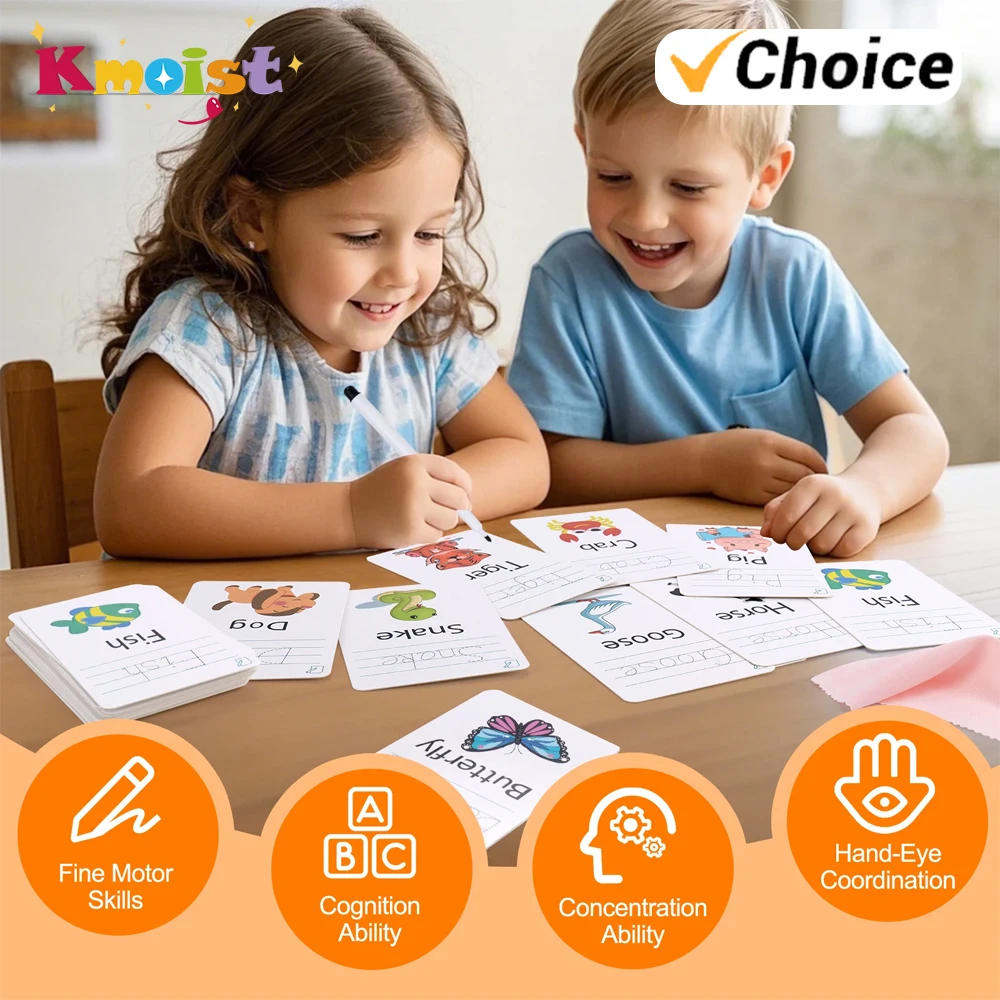 Tarjetas didácticas de aprendizaje de palabras en inglés de dibujos animados, tarjetas de práctica de palabras para niños, juguetes educativos para edades tempranas, regalos para chico